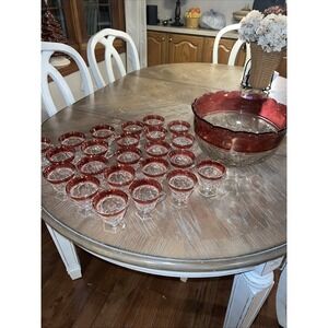 VTG Indiana Ruby Flash/Cranberry Glass Punch Bowl & 23 Footed Punch Cups